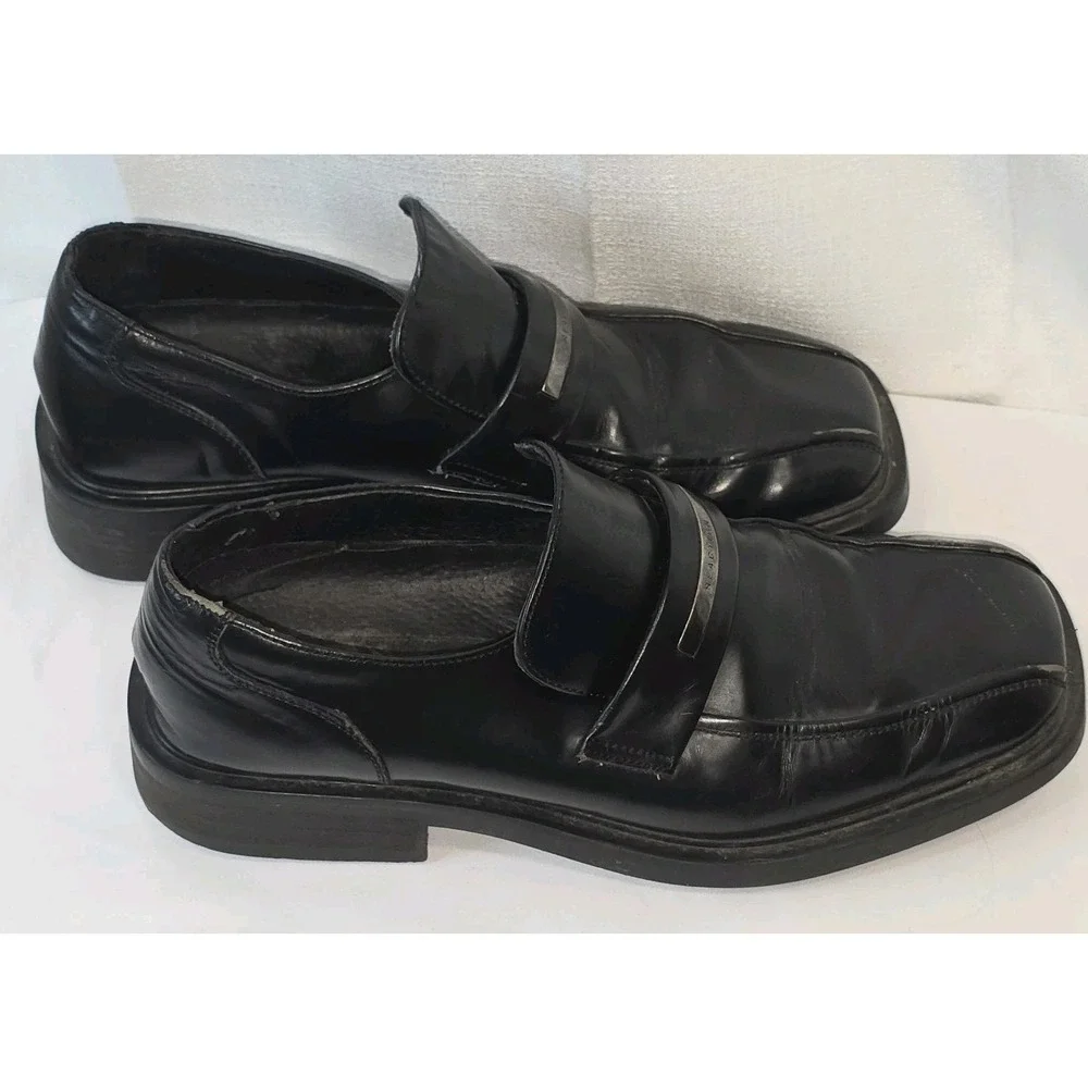 Kenneth Cole Reaction Square Toe Slip On Dress Shoes Black‎ Leather Men Size 9
